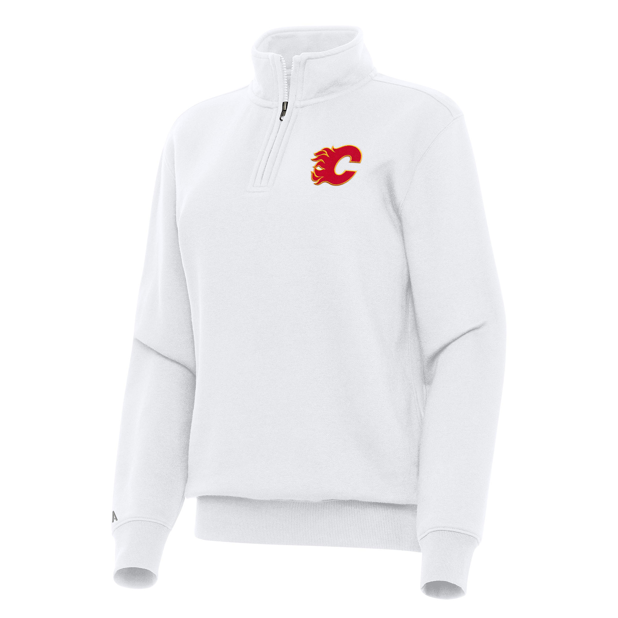 Women's Antigua White Calgary Flames Victory Quarter-Zip Sweatshirt